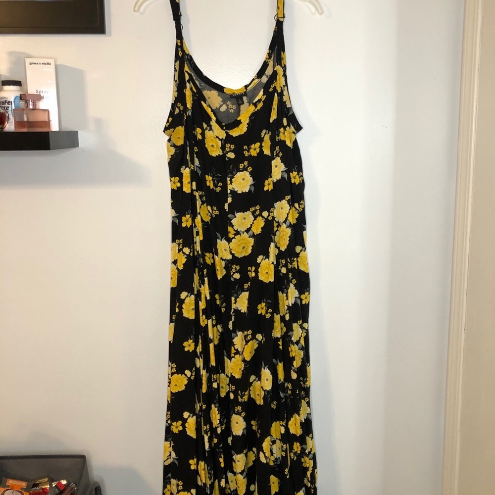 Black maxi dress with yellow roses